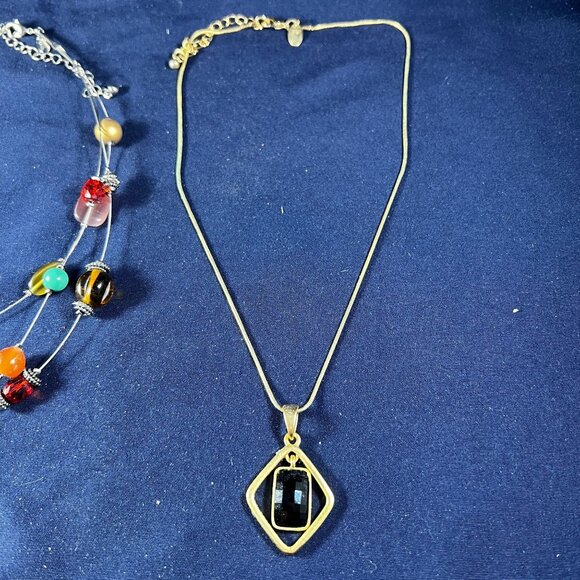 Lia Sophia Double Necklace Set With Multicolor Beads & Black Gem Pendant Gold Ch - Picture 3 of 7